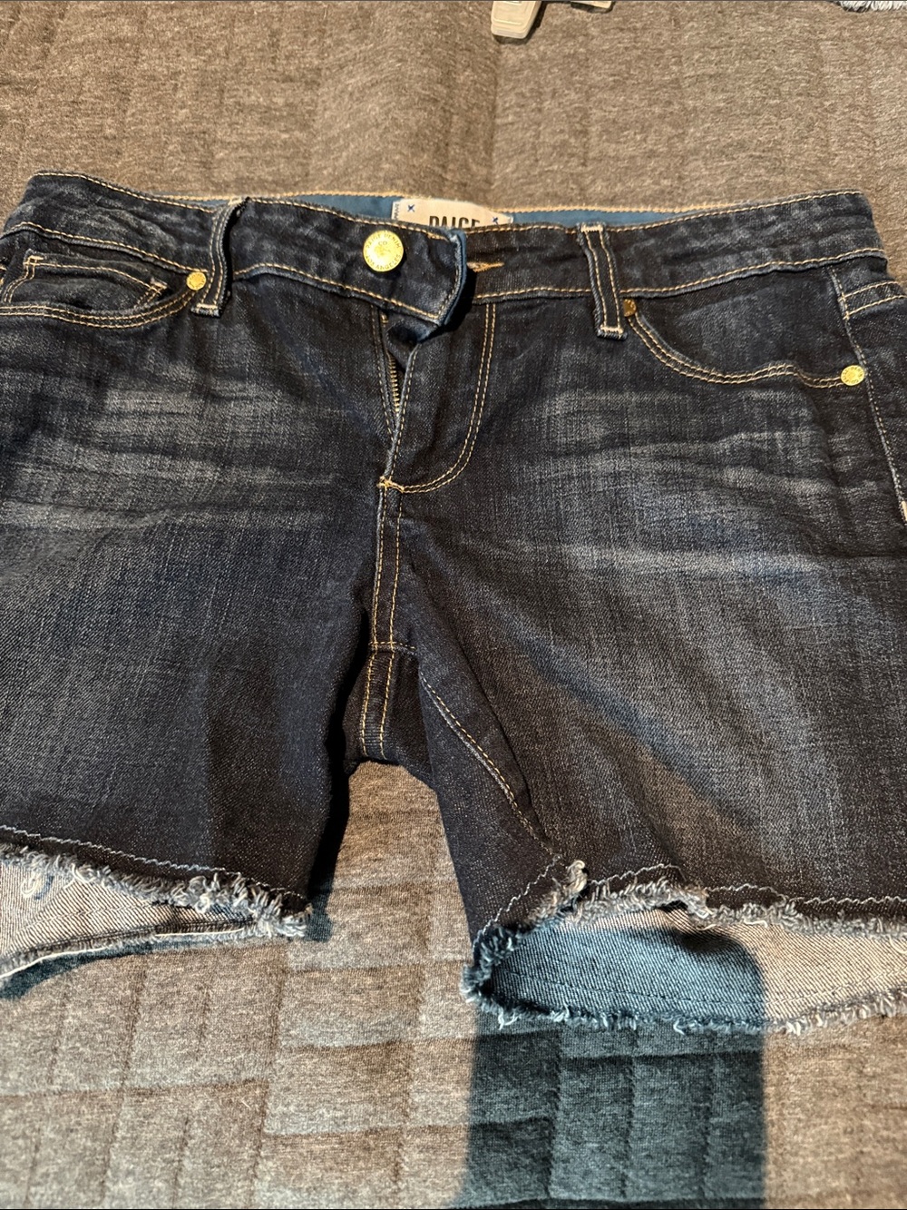 PAIGE Dark Blue Denim Cutoff Shorts with Frayed Hem Jimmy Jimmy Short